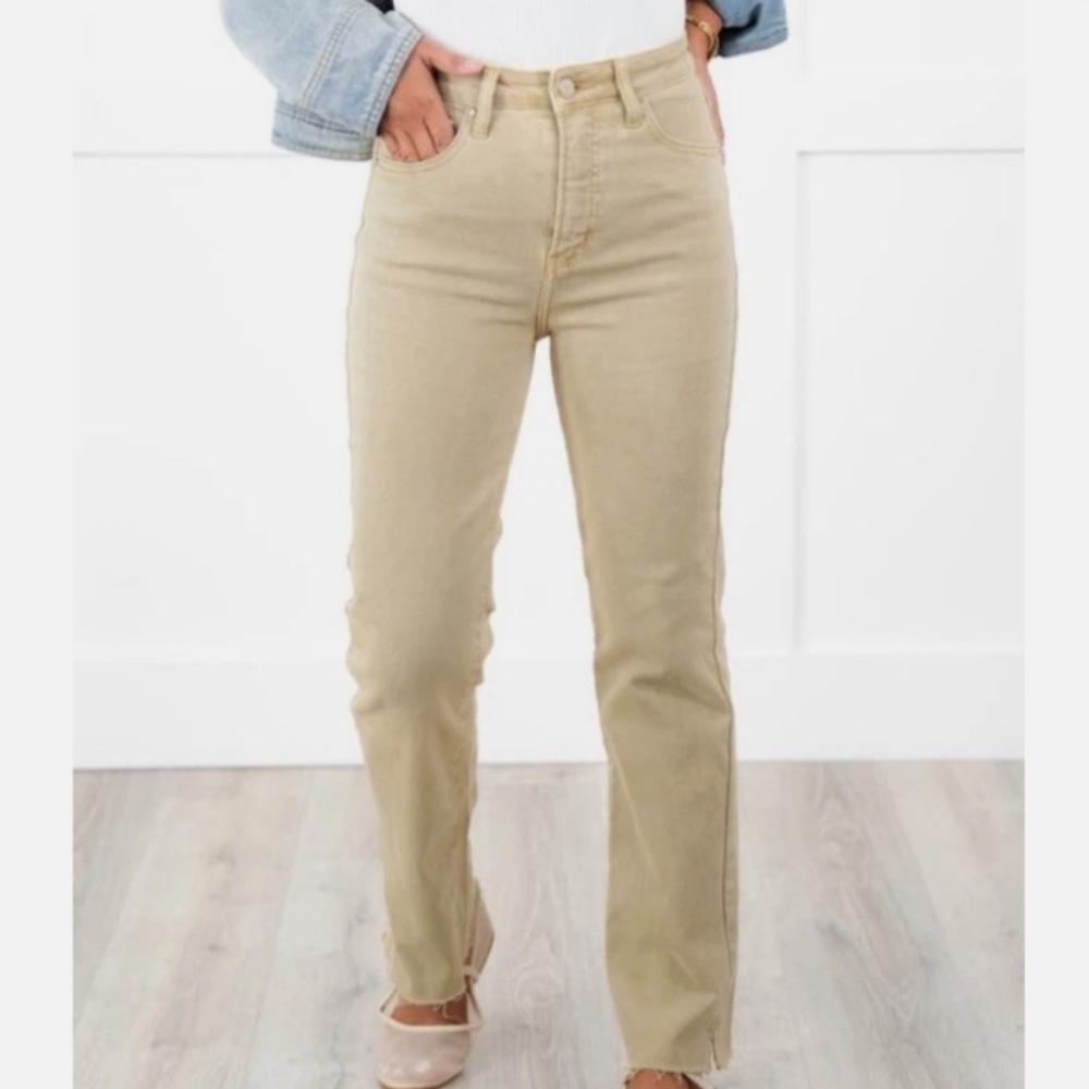Risen High Rise Straight Leg Jeans In Sand RDP5507X Women's Size 2X